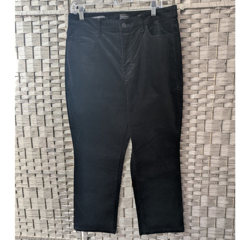 Talbots Velveteen Straight Leg Pants Black Curvy Petite 12P Quiet Luxury Chic